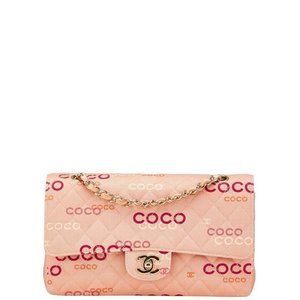 Chanel Coco Mark COCO Print Double Flap Chain Shoulder Bag Salmon Pink Multic...